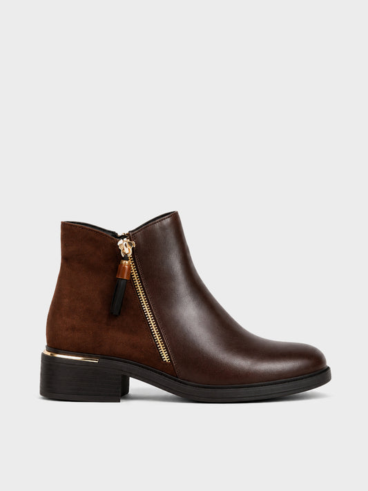 Stivaletto Zip con Profilo Metallico - GA2609 - marrone (vista laterale)