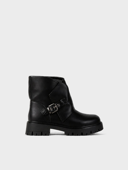 Stivaletto Biker con Fibbia - GA2615 - nero PU (vista laterale)