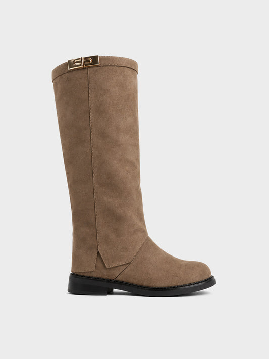 Stivale Ginocchio Elastico e Fibbia - LA2602 - kaki (vista laterale)