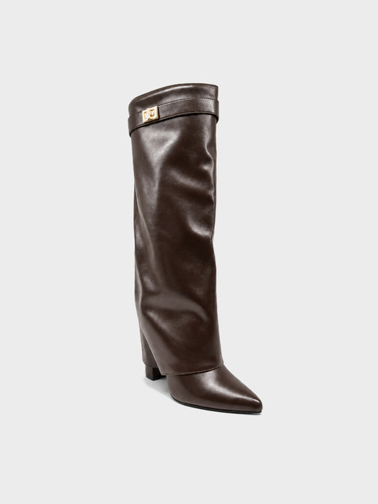 Stivale a Risvolto con Fibbia Dorata - R2Q-1 - marrone