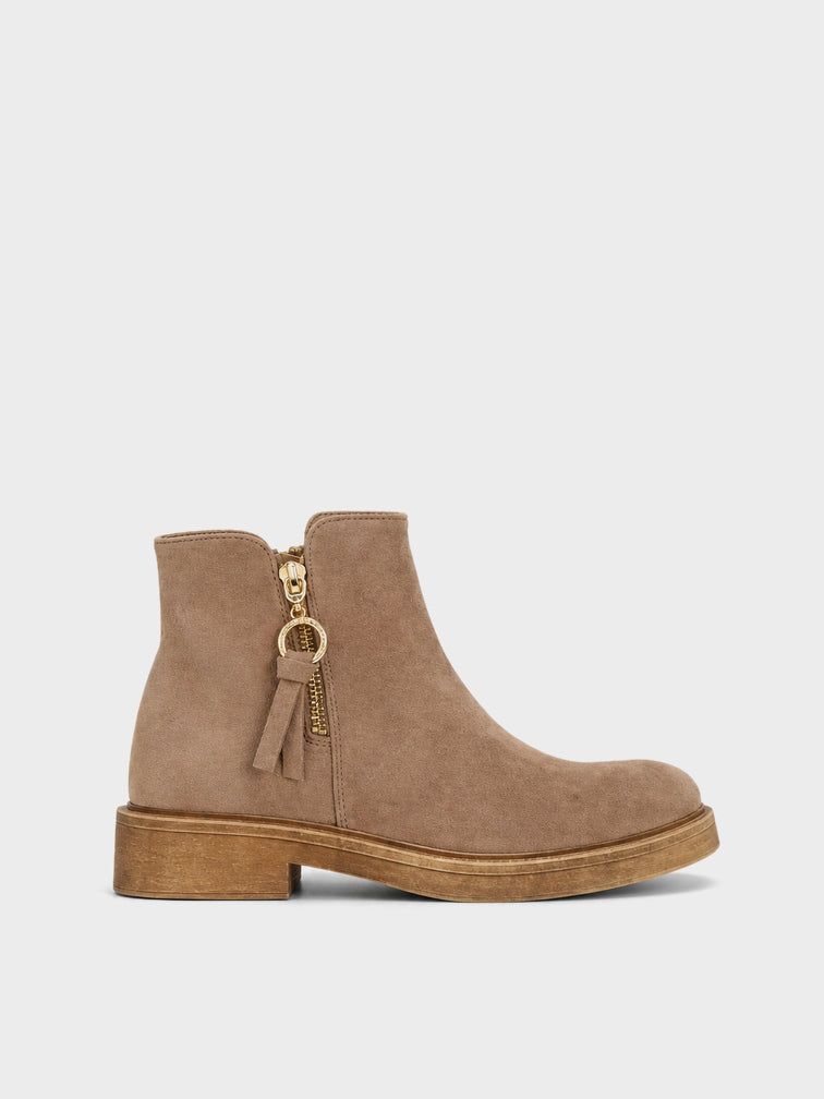 Stivaletto Zip con Frange - GA2535 - beige camoscio (vista laterale)