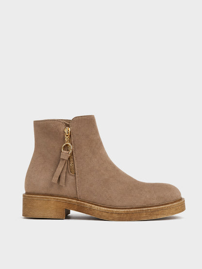 Stivaletto Zip con Frange - GA2535 - beige camoscio