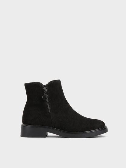 Stivaletto Zip con Frange - GA2535 - nero camoscio (vista laterale)