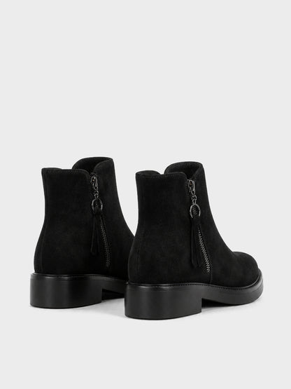 Stivaletto Zip con Frange - GA2535 - nero camoscio