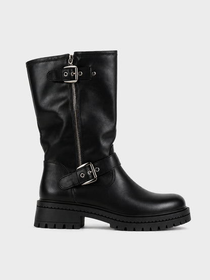 Stivale con Fibbie e Zip - GA2613 - nero (vista laterale)
