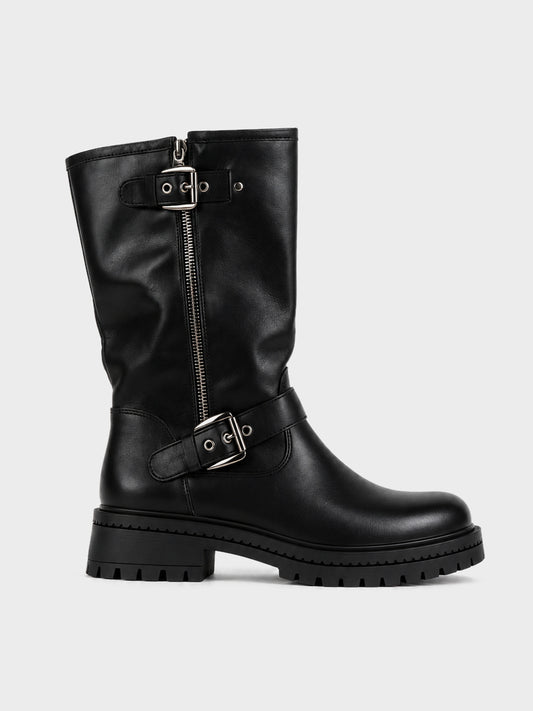 Stivale con Fibbie e Zip - GA2613 - nero (vista laterale)