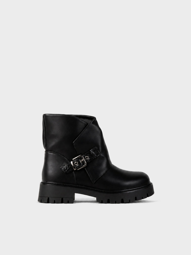 Stivaletto Biker con Fibbia - GA2615 - nero PU (vista laterale)