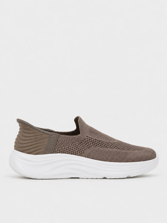 Sneaker Slip-on Knit Flatform - KA2614 - tortora (vista laterale)