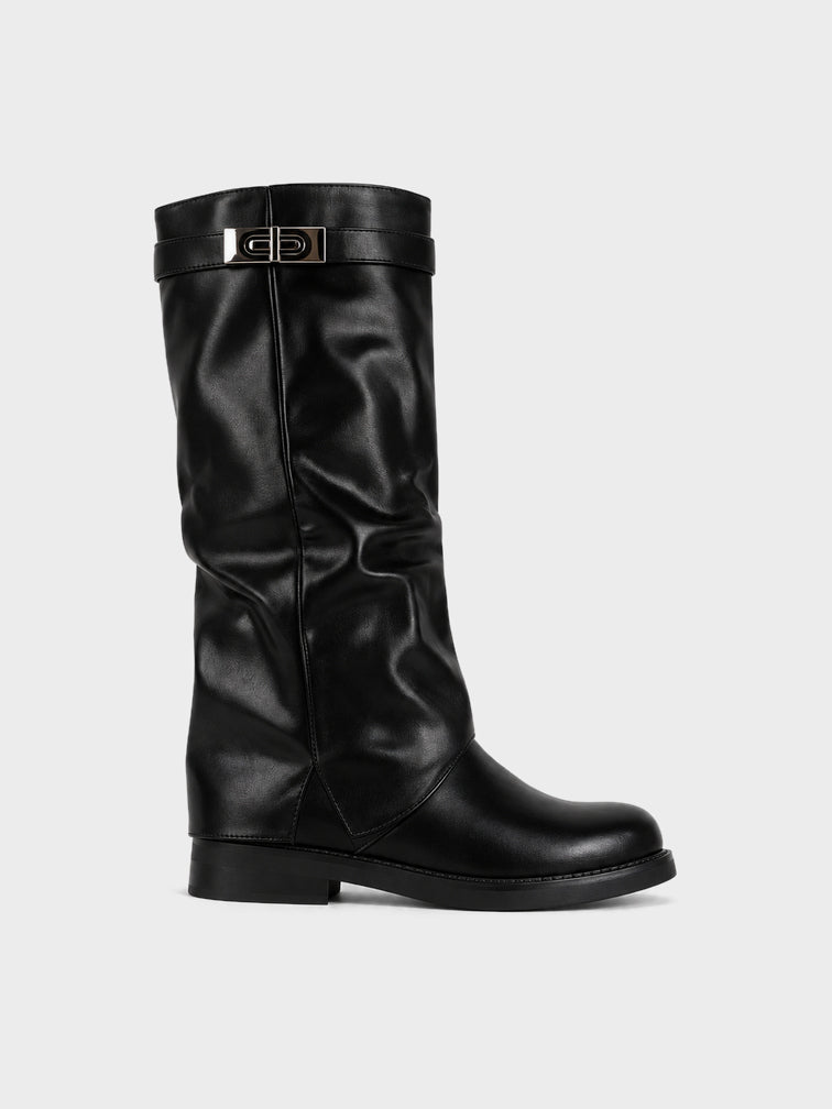 Stivale Ginocchio Elastico e Fibbia - LA2602 - nero PU