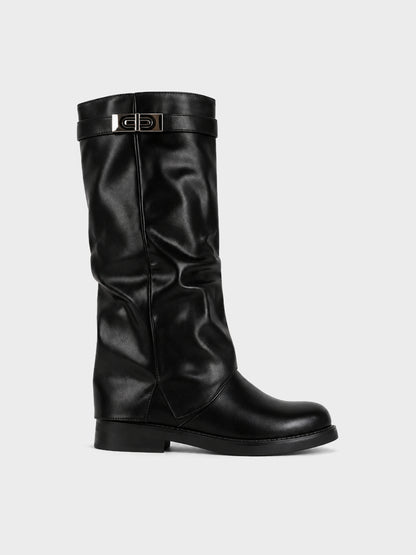 Stivale Ginocchio Elastico e Fibbia - LA2602 - nero PU