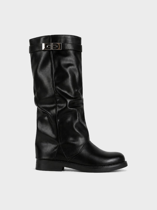 Stivale Ginocchio Elastico e Fibbia - LA2602 - nero PU
