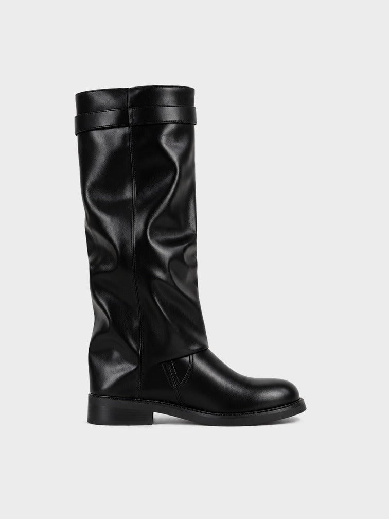 Stivale Ginocchio Elastico e Fibbia - LA2602 - nero PU