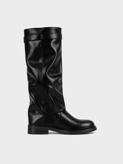 Stivale Ginocchio Elastico e Fibbia - LA2602 - nero PU