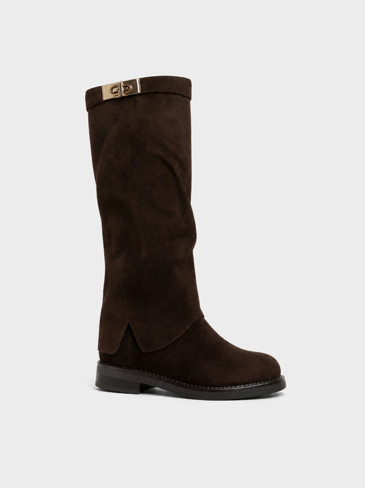 Stivale Ginocchio Elastico e Fibbia - LA2602 - marrone