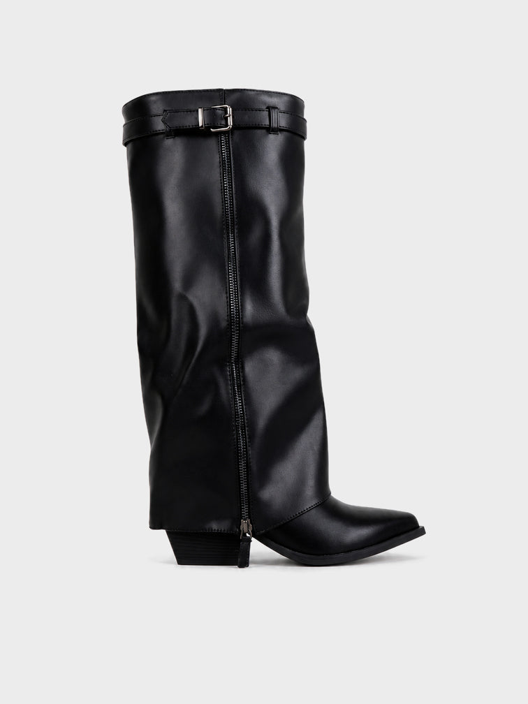 Stivale Ginocchio con Fibbia e Zip - LA2608 - nero (vista laterale)