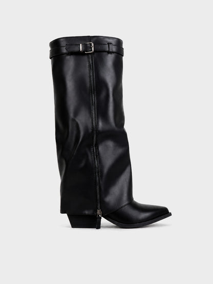 Stivale Ginocchio con Fibbia e Zip - LA2608 - nero (vista laterale)