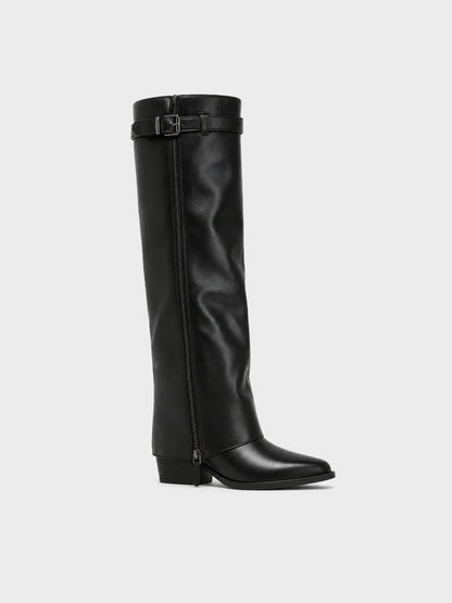 Stivale Ginocchio con Fibbia e Zip - LA2608 - nero