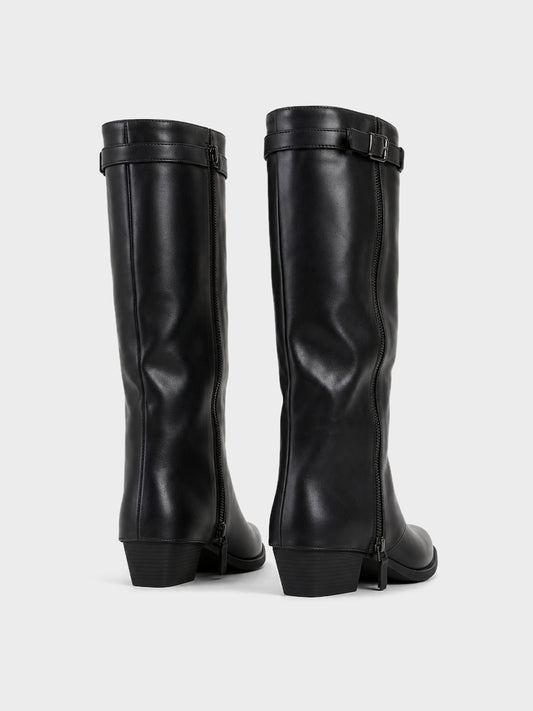 Stivale Ginocchio con Fibbia e Zip - LA2608 - nero