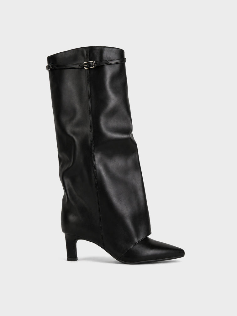 Stivale al ginocchio con fibbia - LA2613 - nero PU (vista laterale)
