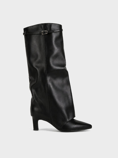 Stivale al ginocchio con fibbia - LA2613 - nero PU (vista laterale)