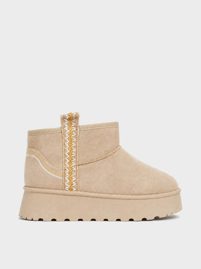 Stivaletto Pelo Platform Ricamato - UG2604 - beige (vista laterale)