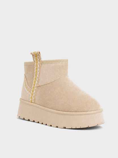Stivaletto Pelo Platform Ricamato - UG2604 - beige