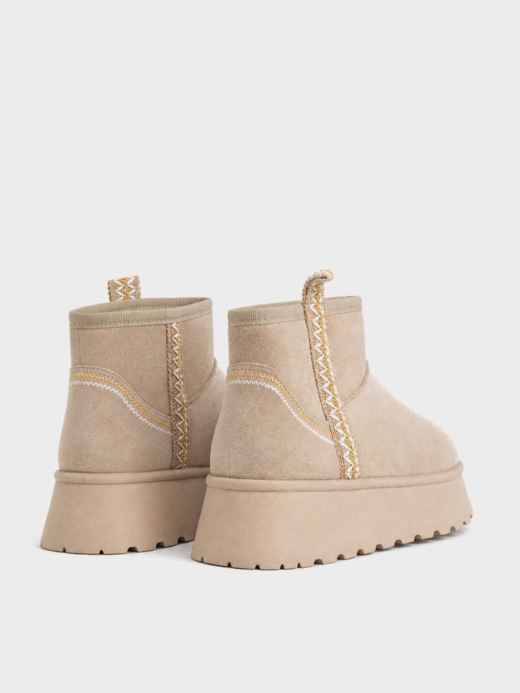 Stivaletto Pelo Platform Ricamato - UG2604 - beige