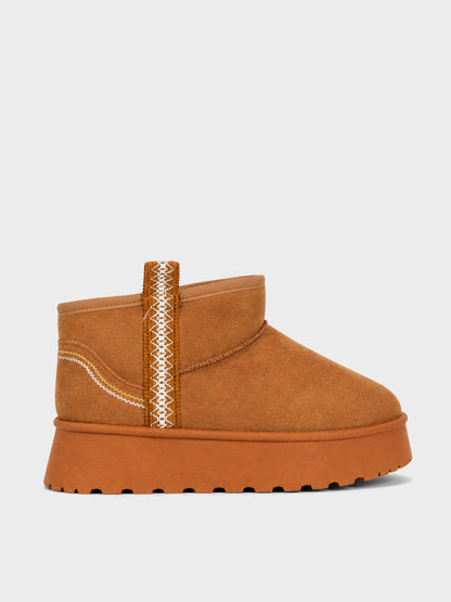 Stivaletto Pelo Platform Ricamato - UG2604 - cammello (vista laterale)