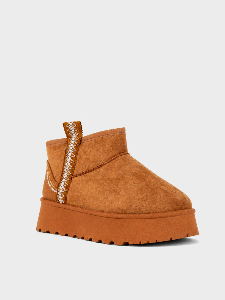 Stivaletto Pelo Platform Ricamato - UG2604 - cammello