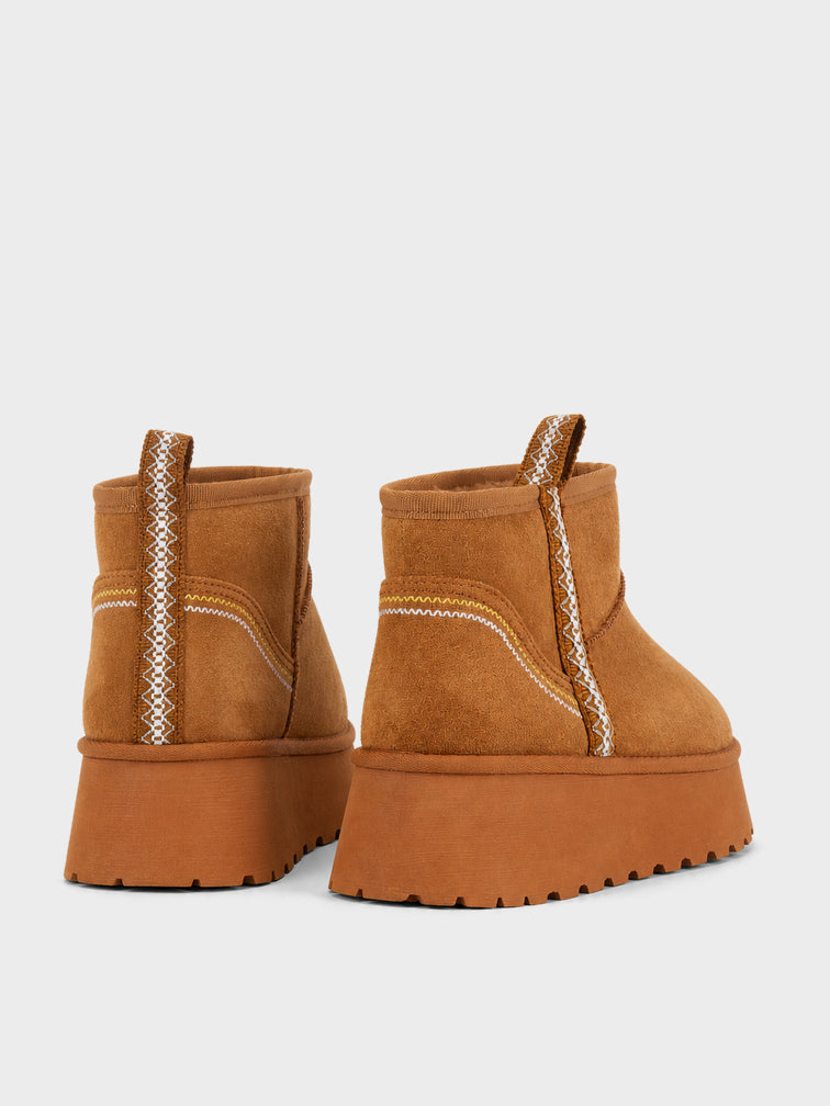 Stivaletto Pelo Platform Ricamato - UG2604 - cammello